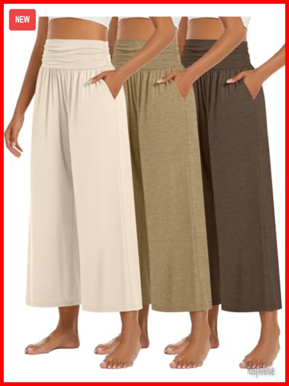 Wide Leg Capri Pants High Waisted Pleated Pull On 3 Pack